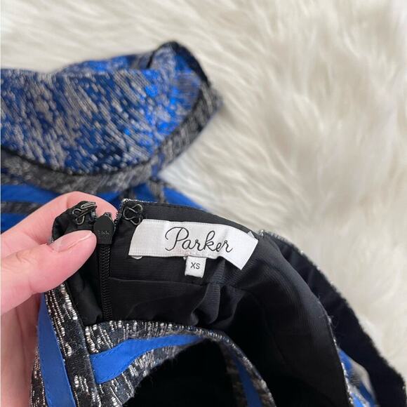 Revolve Parker Coventry Blue Banded Black Heather Fit Flare Dress XS - Picture 7 of 9